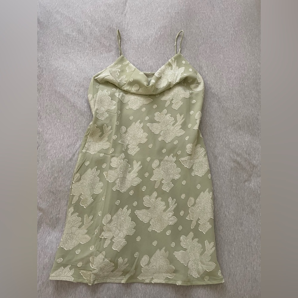 Selfie leslie green satin embroidered dress